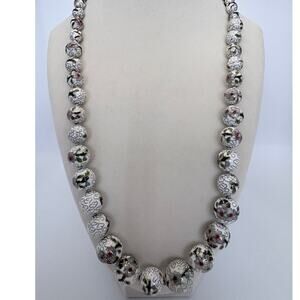 Vintage Cloisonné Graduated Floral Beaded 27” Necklace